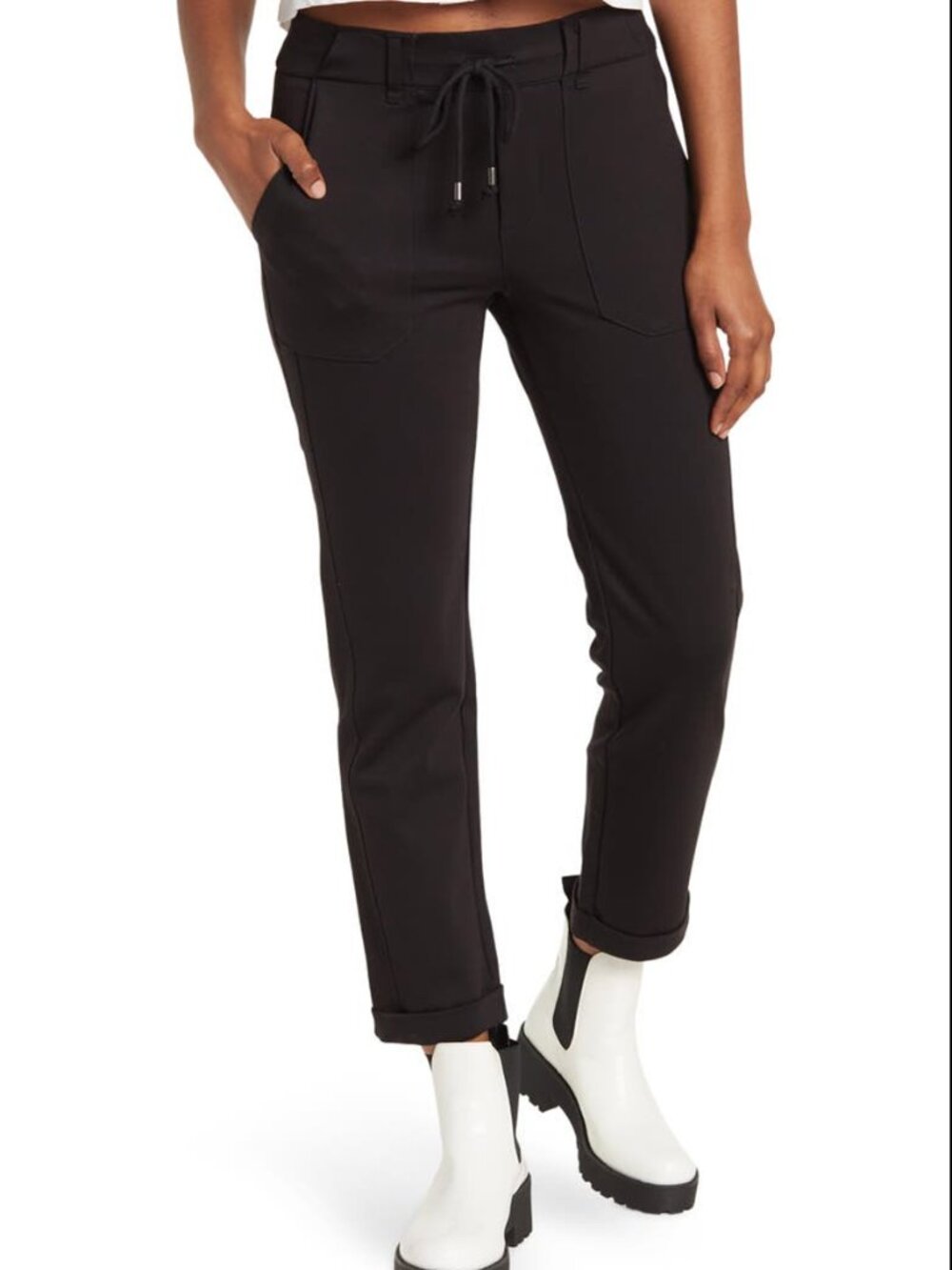 Democracy Ab Leisure High Rise Utility Pants Black Medium Roll Cuff Drawstring